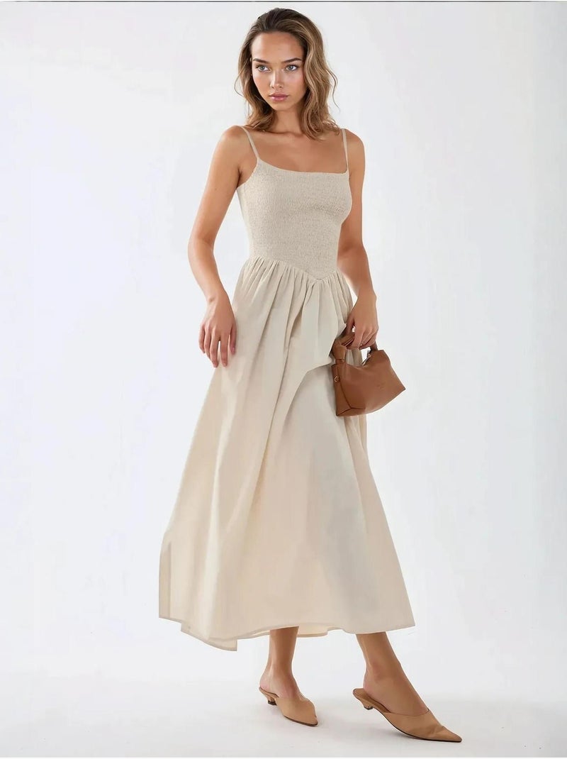Robe longue à col carré et coupe a hiccup Beige - Kiabi