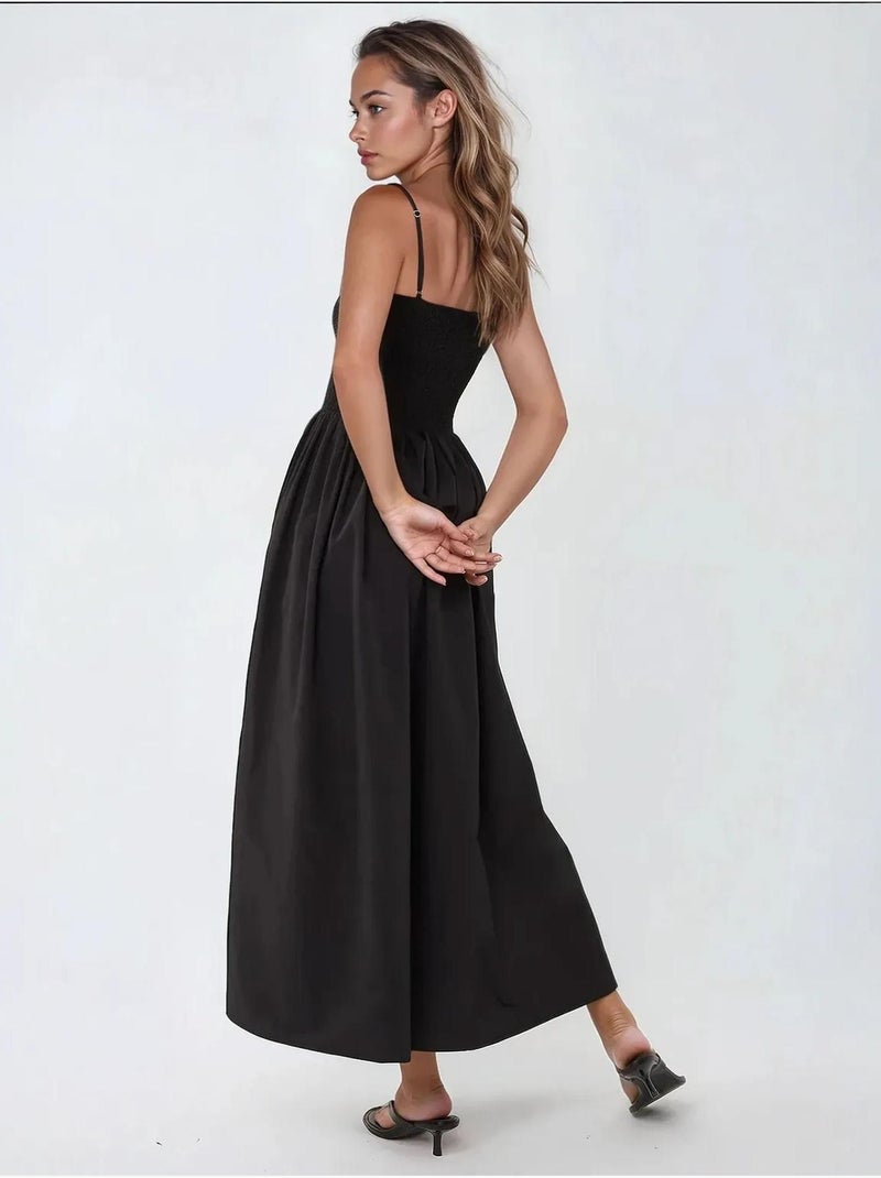 Robe longue à col carré et coupe a hiccup Noir - Kiabi