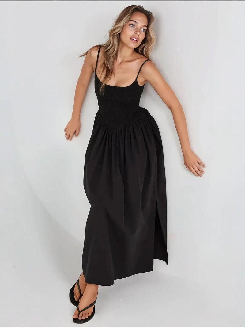 Robe longue à col carré et coupe a hiccup Noir - Kiabi