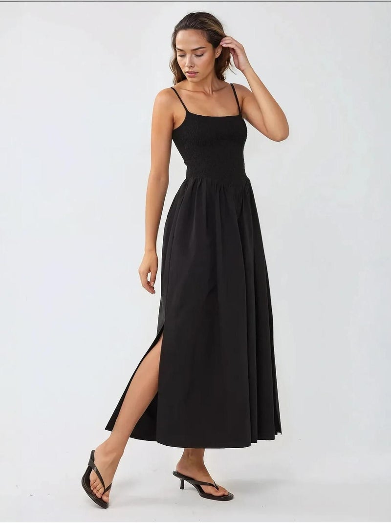 Robe longue à col carré et coupe a hiccup Noir - Kiabi
