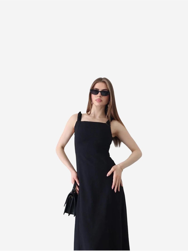 Robe longue à col carré et détail nœud my fashion Noir - Kiabi