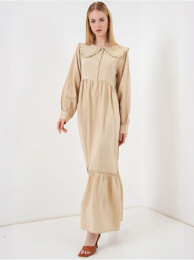 Robe longue à col claudine et fermeture à boutons bdart Beige argile - Kiabi