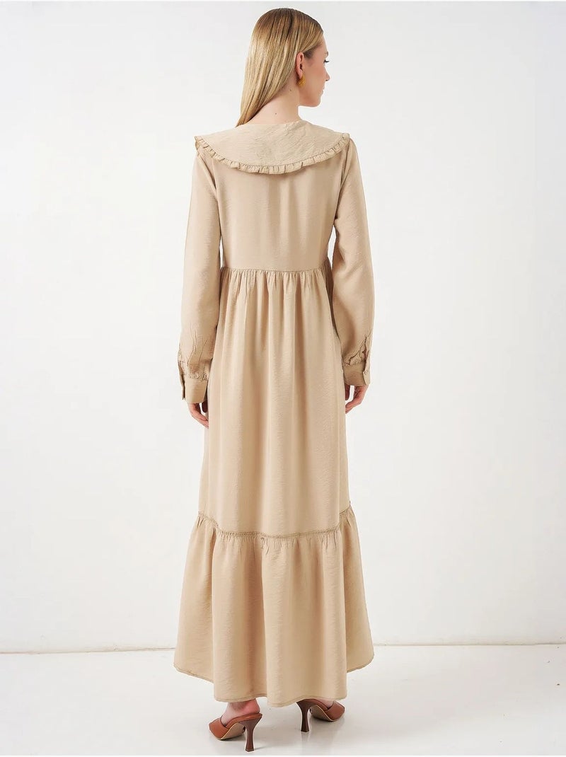 Robe longue à col claudine et fermeture à boutons bdart Beige argile - Kiabi