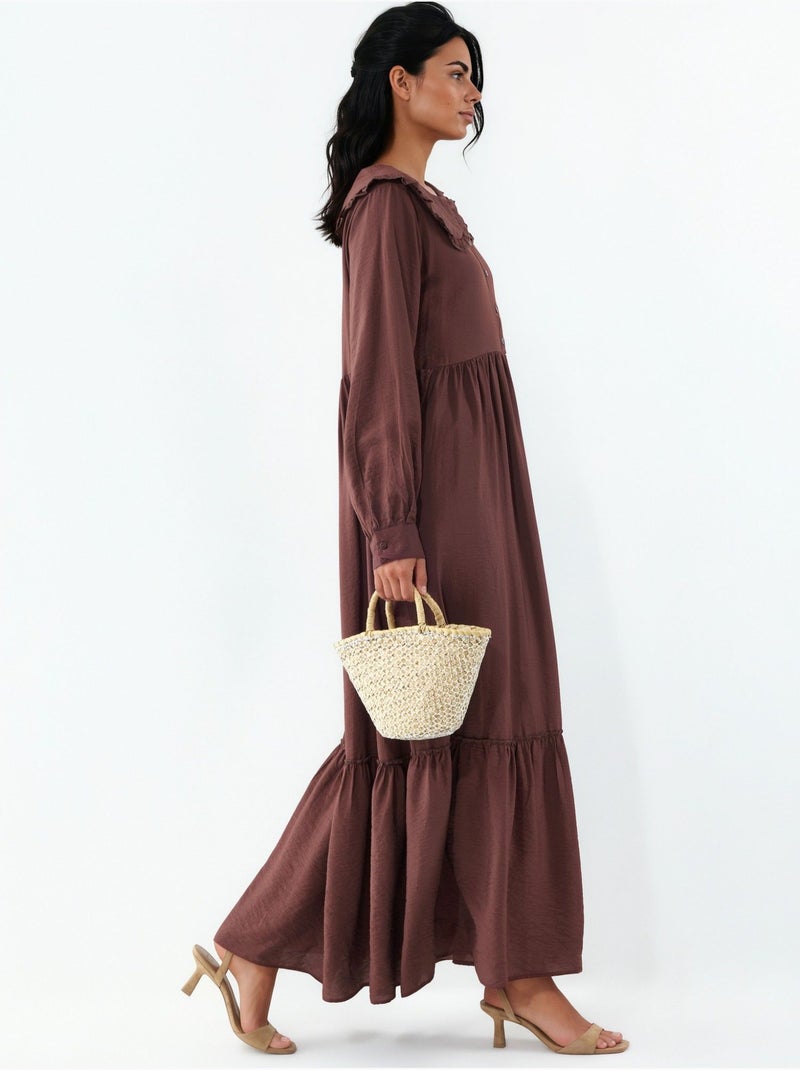 Robe longue à col claudine et fermeture à boutons bdart Marron chocolat - Kiabi