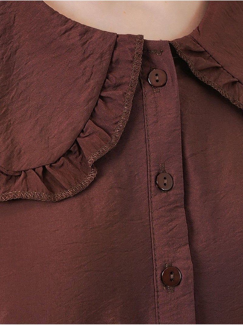 Robe longue à col claudine et fermeture à boutons bdart Marron chocolat - Kiabi