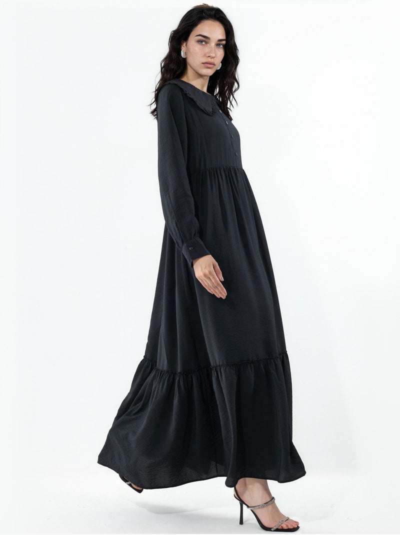 Robe longue à col claudine et fermeture à boutons bdart Noir - Kiabi