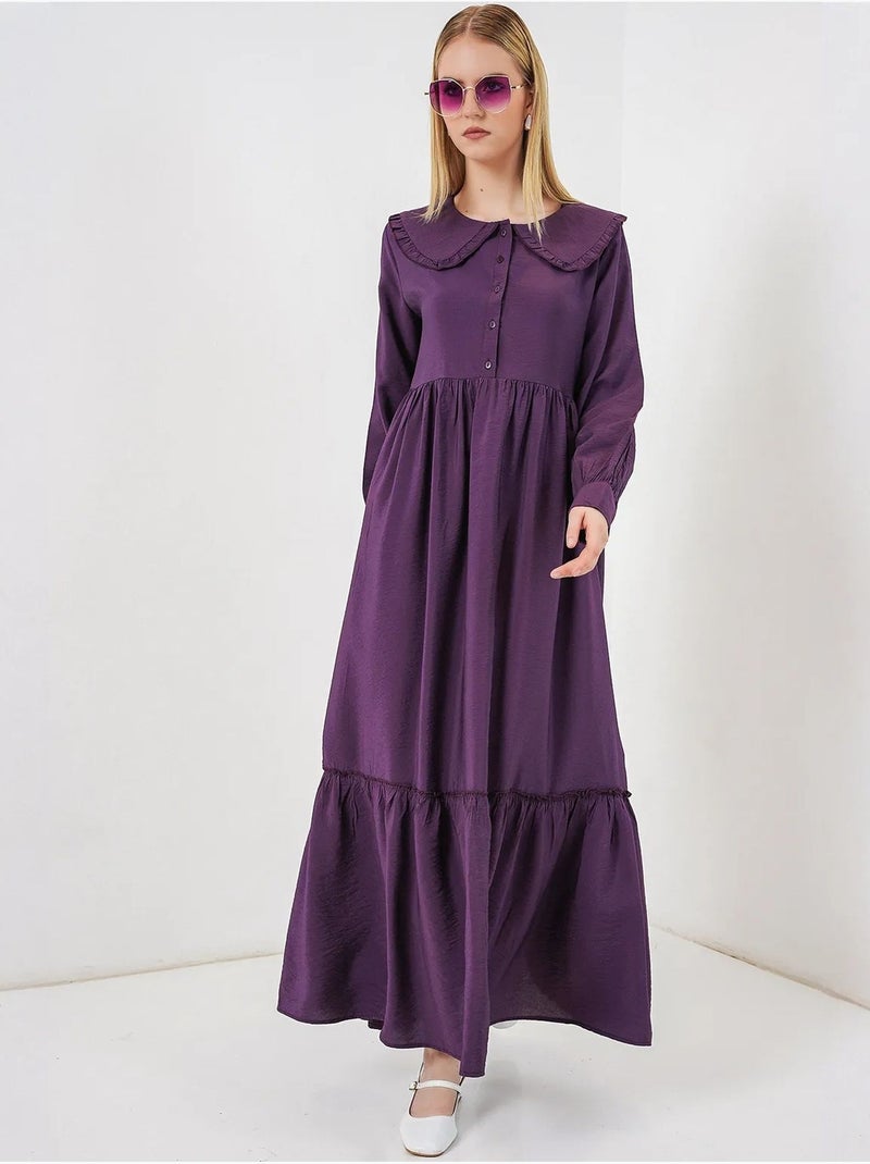Robe longue à col claudine et fermeture à boutons bdart Violet aubergine - Kiabi