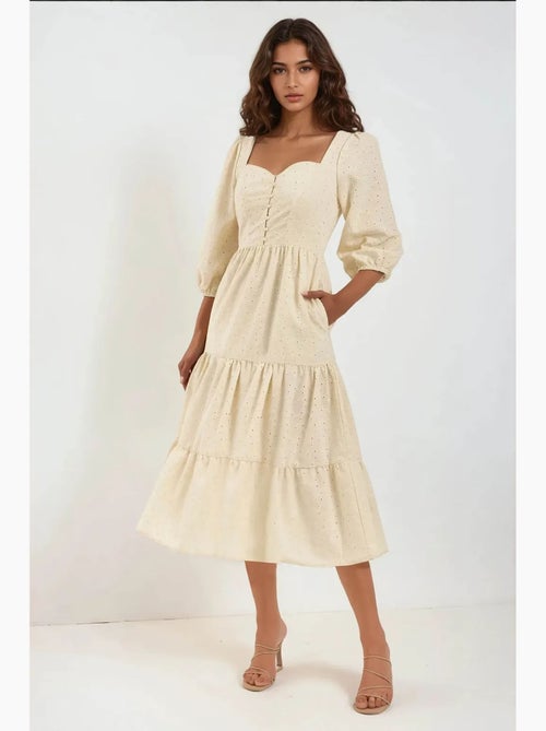 Robe longue à col cœur brodé hiccup - Kiabi