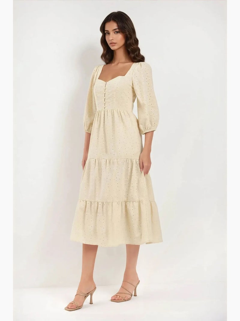 Robe longue à col cœur brodé hiccup Sable - Kiabi