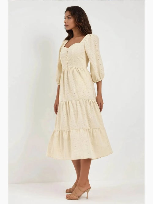 Robe longue à col cœur brodé hiccup - Kiabi