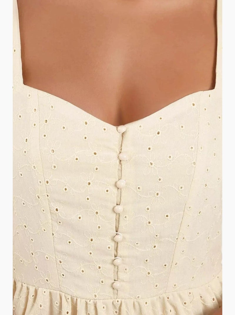 Robe longue à col cœur brodé hiccup Sable - Kiabi