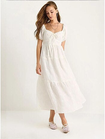 Robe longue à col cœur brodé lucci