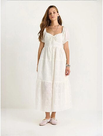 Robe longue à col cœur brodé lucci