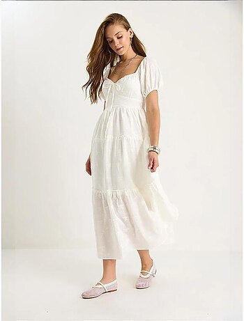 Robe longue à col cœur brodé lucci