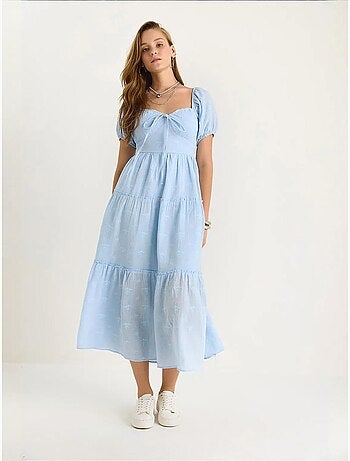Robe longue à col cœur brodé lucci