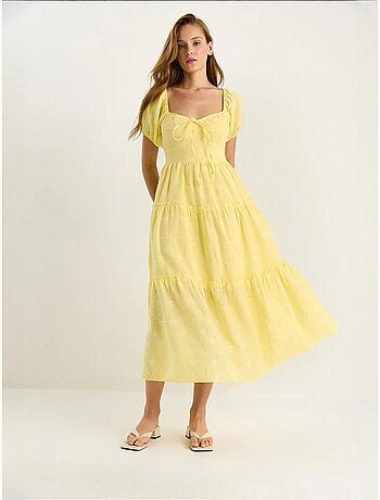 Robe longue à col cœur brodé lucci