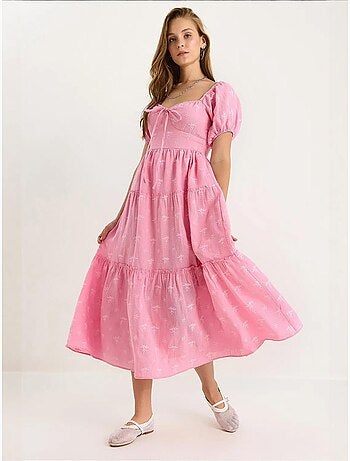 Robe longue à col cœur brodé lucci