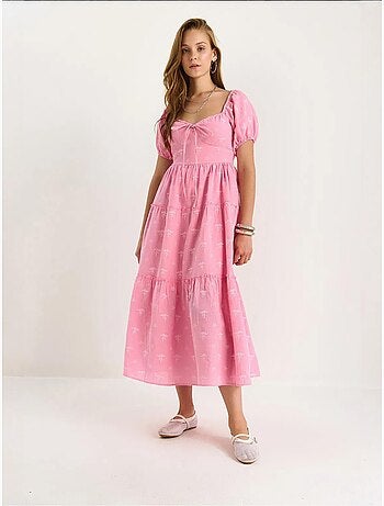Robe longue à col cœur brodé lucci