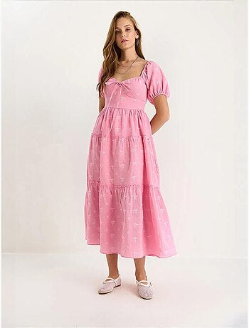 Robe longue à col cœur brodé lucci