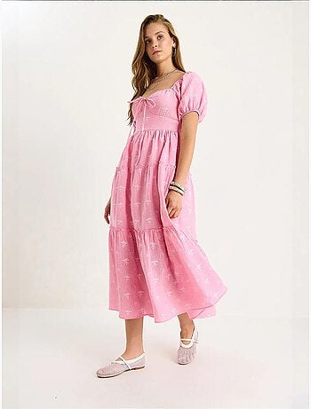 Robe longue à col cœur brodé lucci