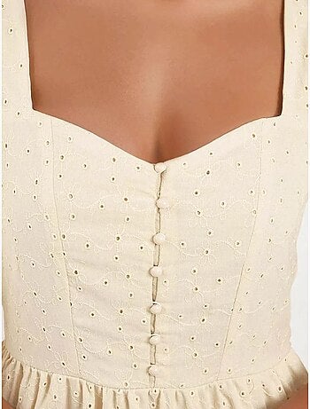 Robe longue à col cœur brodé