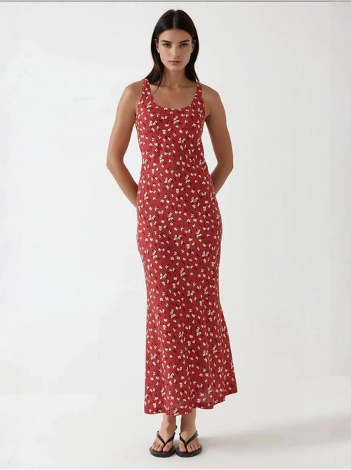 Robe longue à col en u et motif fleuri allower - Kiabi
