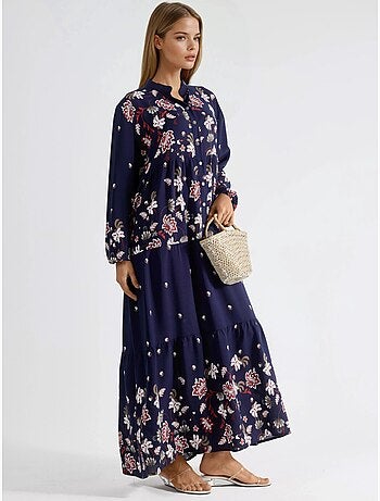 Robe longue à col en v à motifs