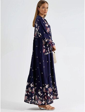 Robe longue à col en v à motifs