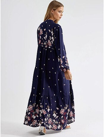 Robe longue à col en v à motifs
