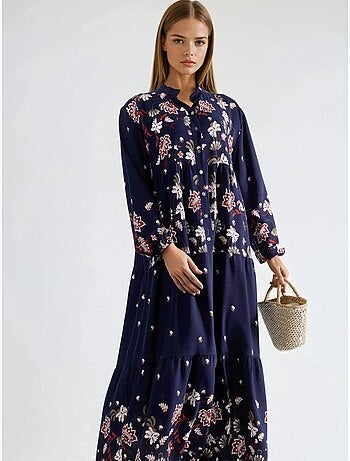 Robe longue à col en v à motifs
