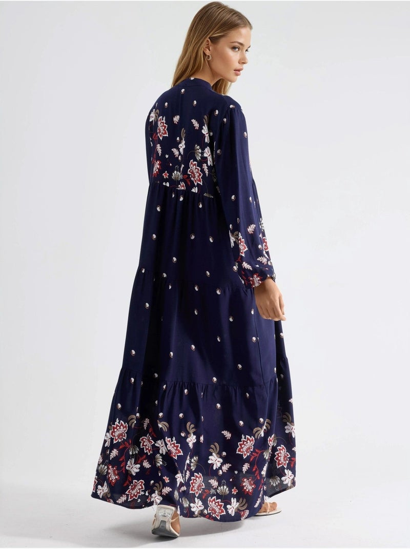 Robe longue à col en v à motifs Bleu marine - Kiabi