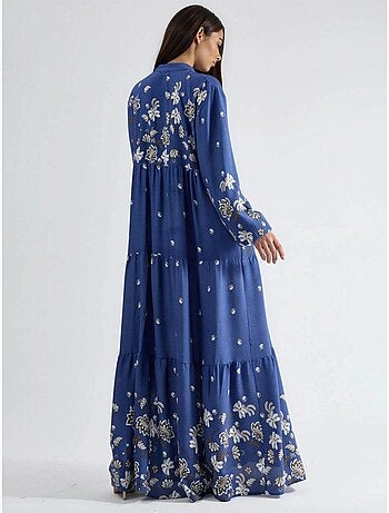 Robe longue à col en v à motifs