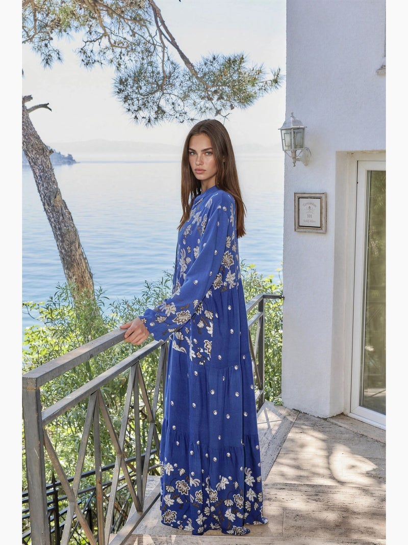 Robe longue à col en v à motifs hiccup Bleu - Kiabi