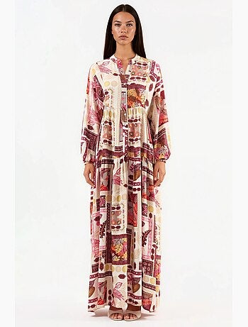 Robe longue à col en v à motifs hiccup