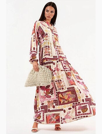 Robe longue à col en v à motifs hiccup