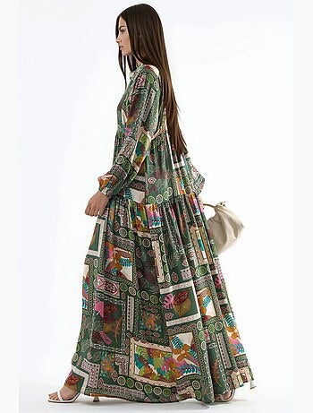Robe longue à col en v à motifs hiccup