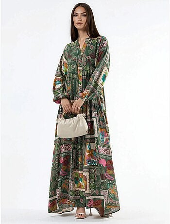 Robe longue à col en v à motifs hiccup