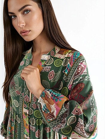 Robe longue à col en v à motifs hiccup