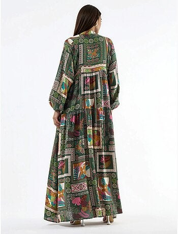 Robe longue à col en v à motifs hiccup