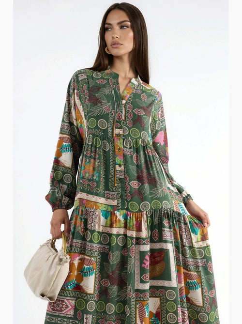 Robe longue à col en v à motifs hiccup - Kiabi