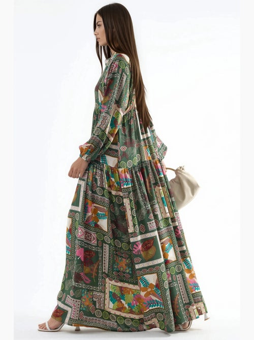 Robe longue à col en v à motifs hiccup - Kiabi