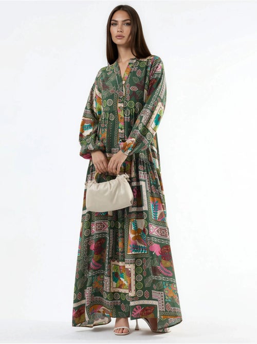 Robe longue à col en v à motifs hiccup - Kiabi