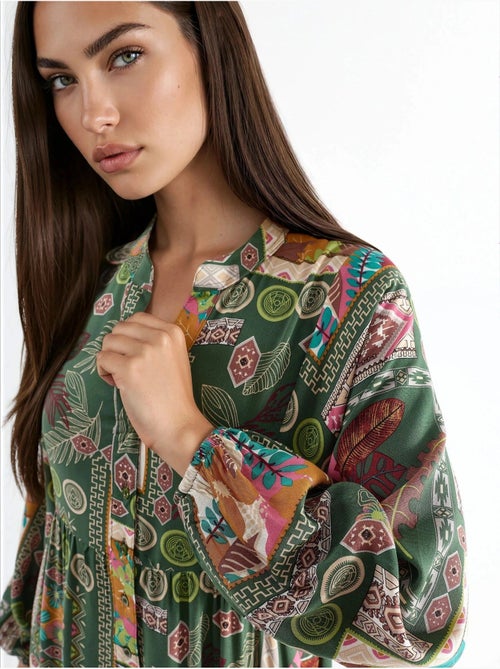 Robe longue à col en v à motifs hiccup - Kiabi