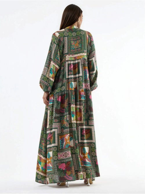 Robe longue à col en v à motifs hiccup - Kiabi