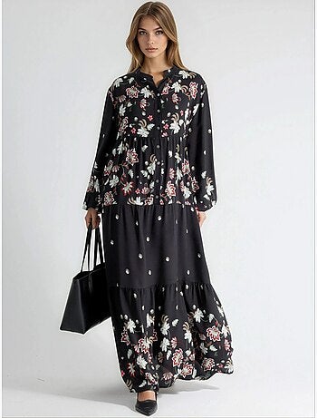 Robe longue à col en v à motifs