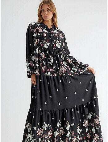 Robe longue à col en v à motifs