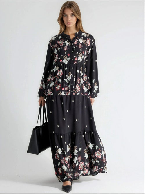 Robe longue à col en v à motifs - Kiabi Robe longue à col en v à motifs - Kiabi