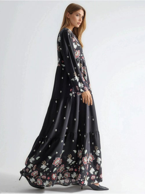 Robe longue à col en v à motifs - Kiabi Robe longue à col en v à motifs - Kiabi