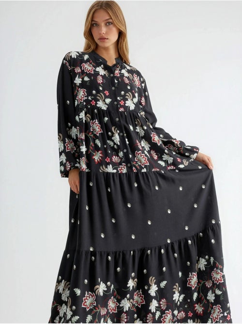 Robe longue à col en v à motifs - Kiabi Robe longue à col en v à motifs - Kiabi