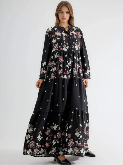 Robe longue à col en v à motifs - Kiabi Robe longue à col en v à motifs - Kiabi